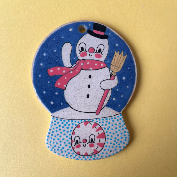 Ceramic Hand Built Snowman Snow Globe Ornament