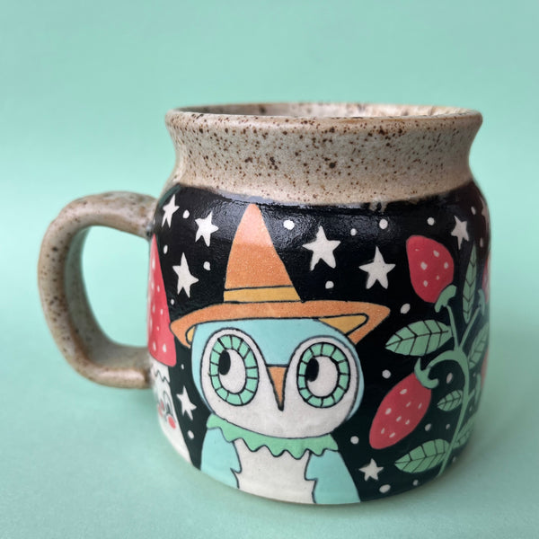 Ceramic Wheel Thrown Owl Mushroom Mug 13.5oz