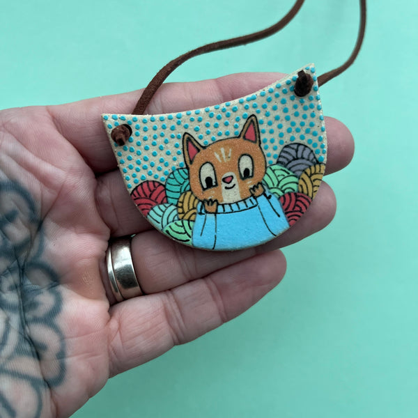 Ceramic Hand Built Necklace Cat