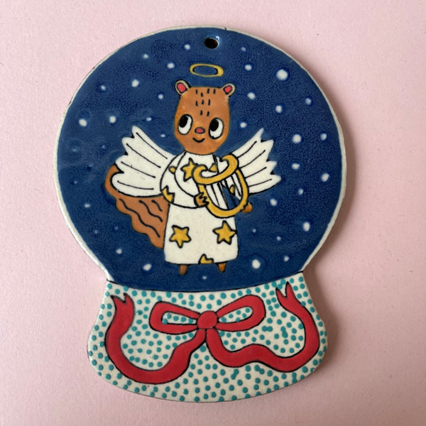 Ceramic Hand Built Snow Globe Characters Ornament