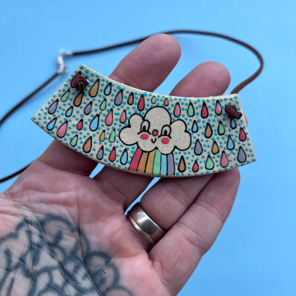 Ceramic Hand Built Necklace Rainbow Cloud