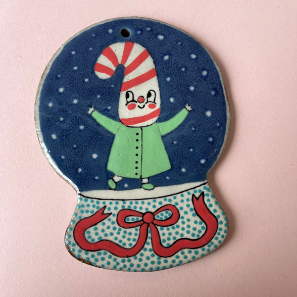 Ceramic Hand Built Snow Globe Characters Ornament