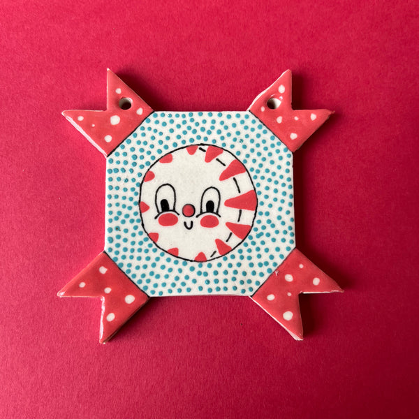 Ceramic Hand Built Quilt Square Ornament
