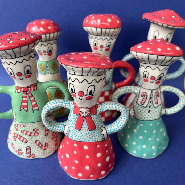 Ceramic Hand Built Oversized Mushroom Bell about 5-6"