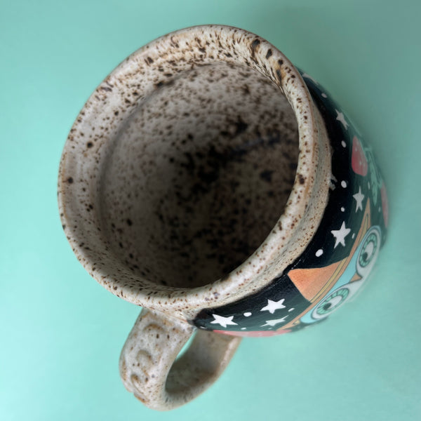 Ceramic Wheel Thrown Owl Mushroom Mug 13.5oz