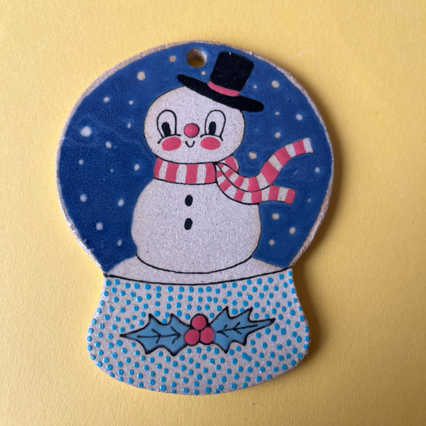 Ceramic Hand Built Snowman Snow Globe Ornament
