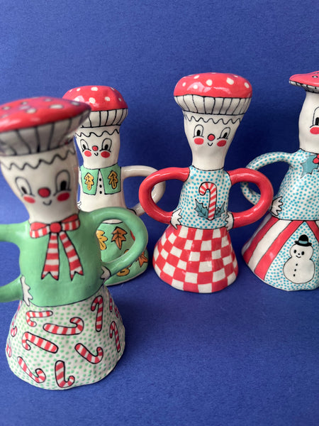 Ceramic Hand Built Oversized Mushroom Bell about 5-6"