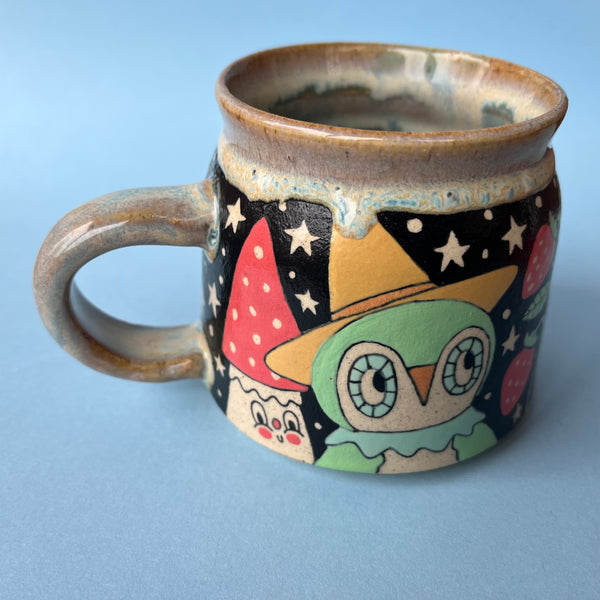 Ceramic Wheel Thrown Owl Mushroom Mug 11.5oz