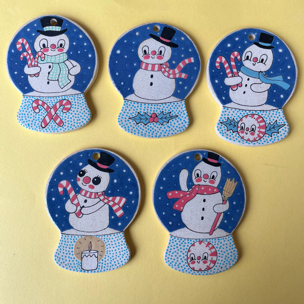 Ceramic Hand Built Snowman Snow Globe Ornament
