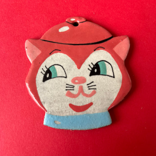 Ceramic Hand Built Vintage Cat Cookie Jar Ornament