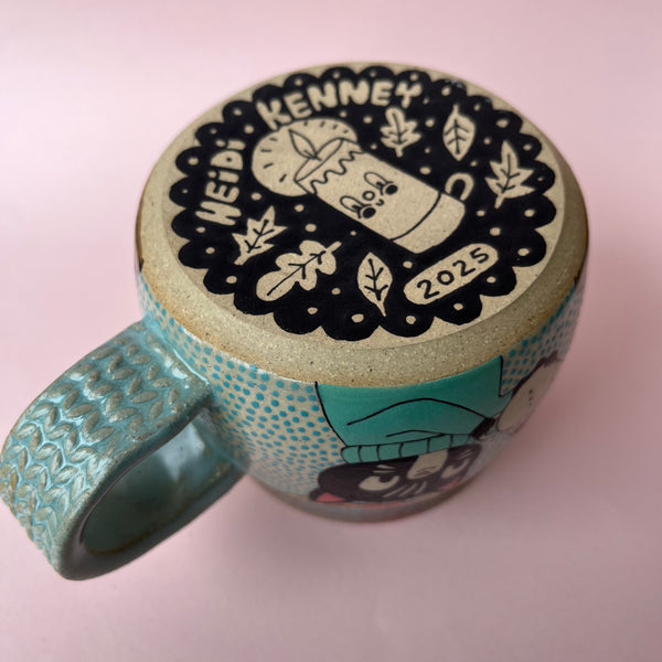 Ceramic Wheel Thrown Christmas Party Cats Mug 11oz