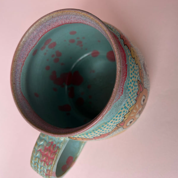 Ceramic Wheel Thrown Christmas Party Cats Mug 11oz