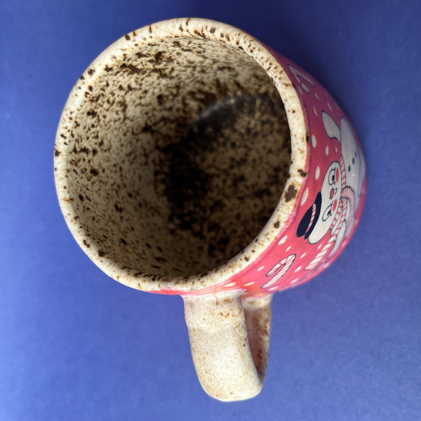 Ceramic Wheel Thrown Snowman Candy Cane Mug 9oz