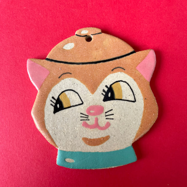 Ceramic Hand Built Vintage Cat Cookie Jar Ornament