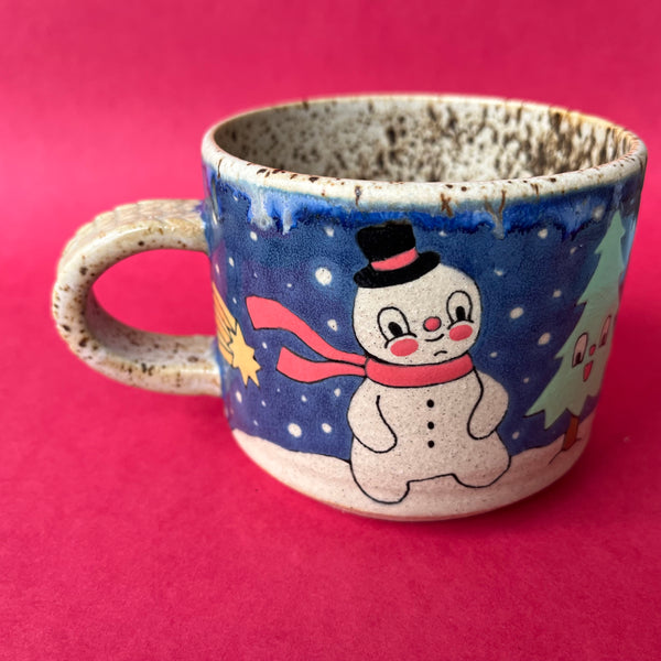 Ceramic Wheel Thrown Snowman Mug 9oz