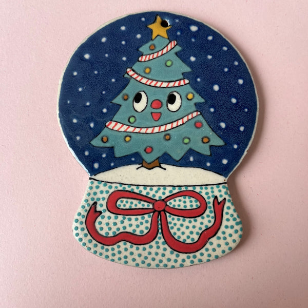 Ceramic Hand Built Snow Globe Characters Ornament