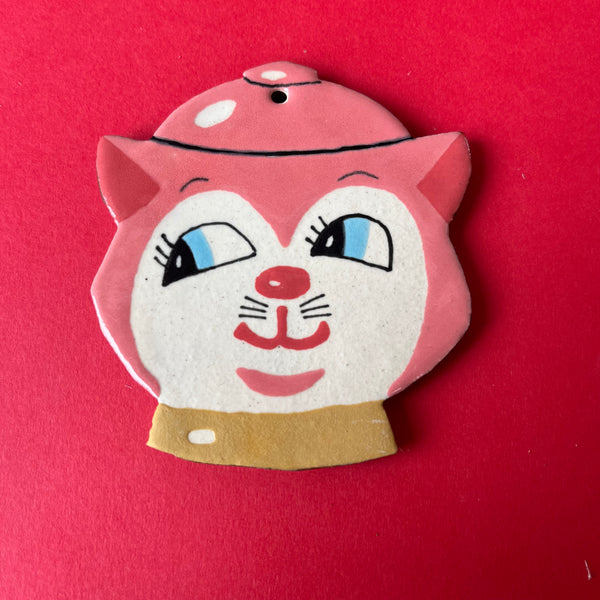 Ceramic Hand Built Vintage Cat Cookie Jar Ornament