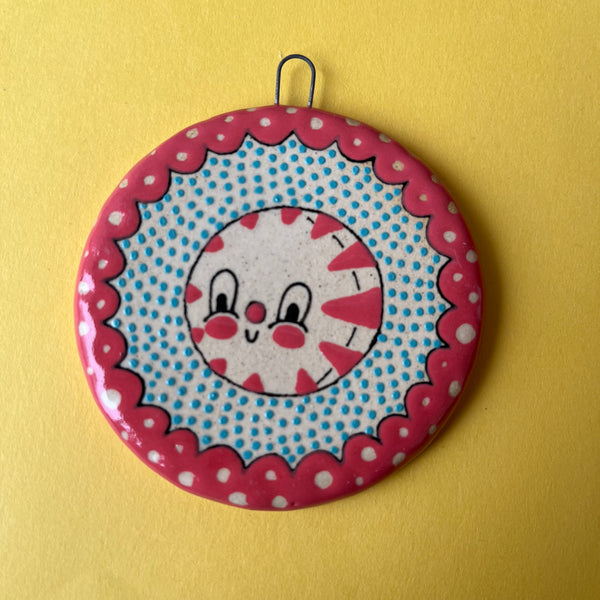 Ceramic Hand Built Peppermints and Cat Ornament