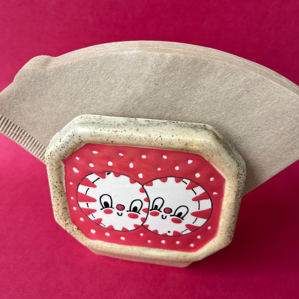 Ceramic Slip Cast Snowman Peppermint Coffee Filter Holder (or for napkins)