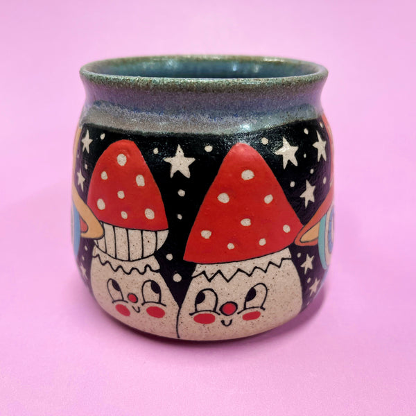 Ceramic Wheel Thrown Owl Mushroom Mug 12oz