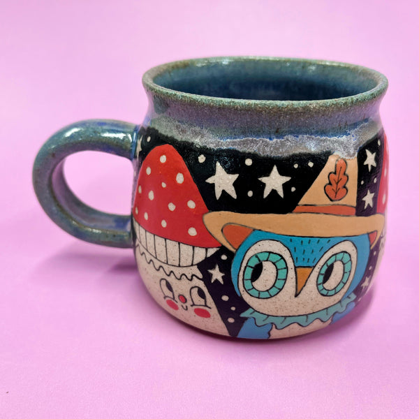 Ceramic Wheel Thrown Owl Mushroom Mug 12oz