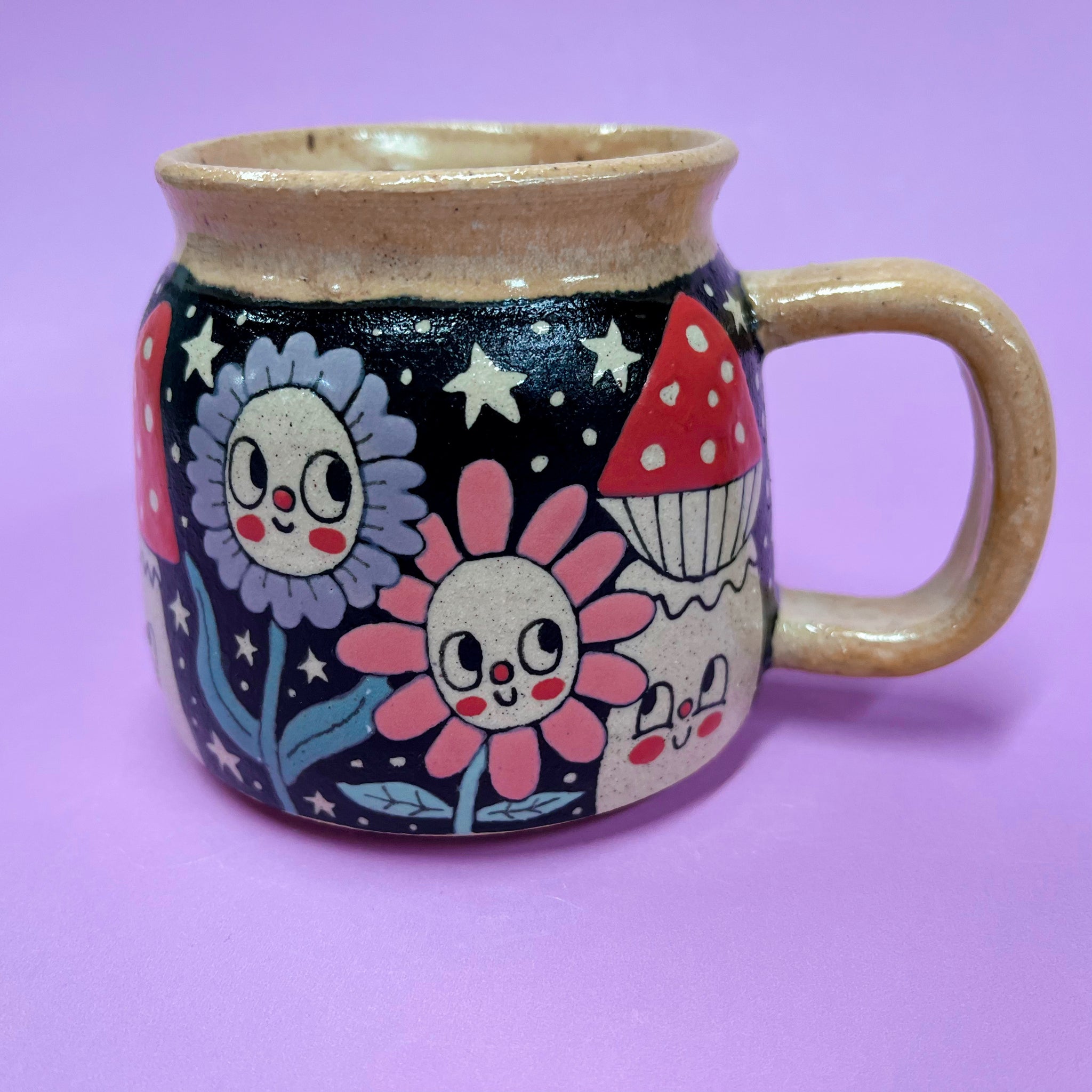 Ceramic Wheel Thrown Mushroom Flower Mug 11oz