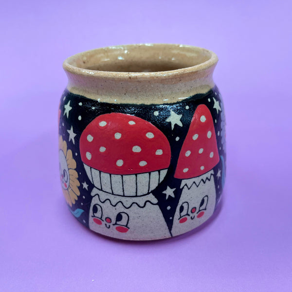Ceramic Wheel Thrown Mushroom Flower Mug 11oz