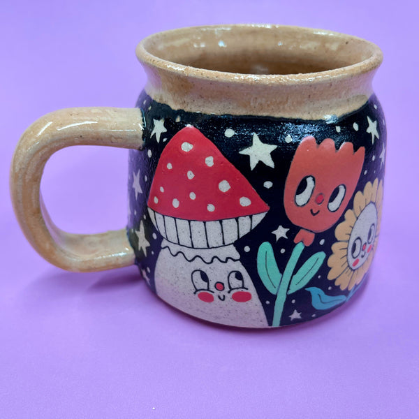 Ceramic Wheel Thrown Mushroom Flower Mug 11oz