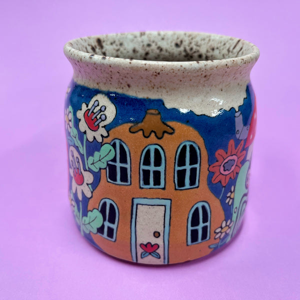 Ceramic Wheel Thrown Cute Houses Mug
