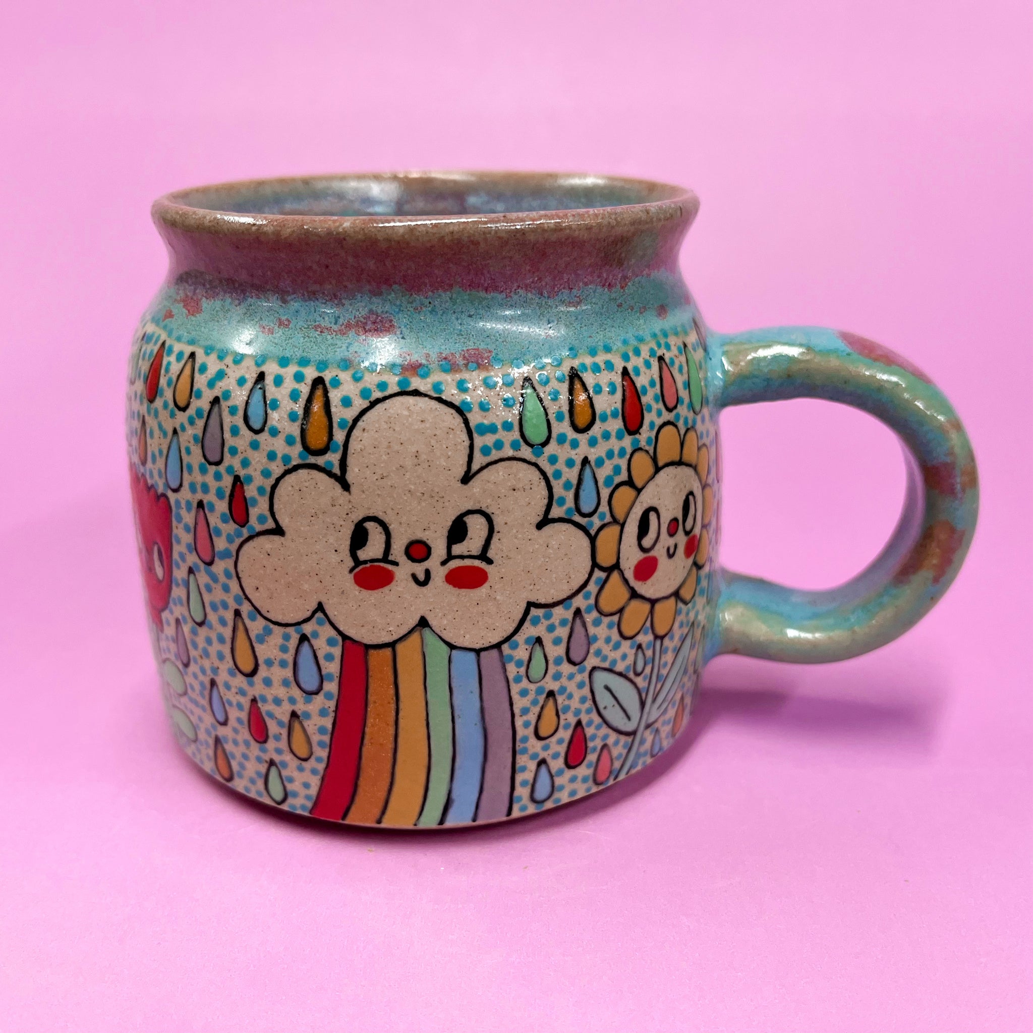 Ceramic Wheel Thrown Rainbow Cloud Mug 11oz
