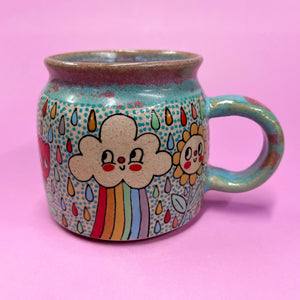 Ceramic Wheel Thrown Rainbow Cloud Mug 11oz