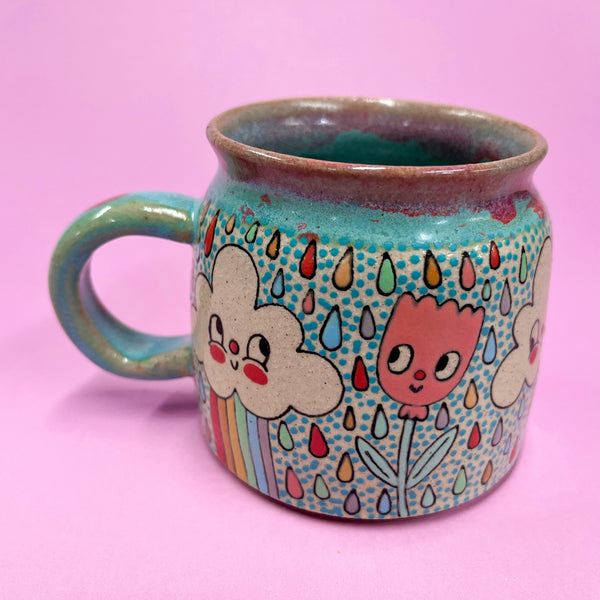 Ceramic Wheel Thrown Rainbow Cloud Mug 11oz