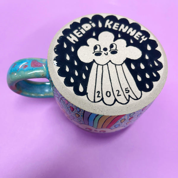 Ceramic Wheel Thrown Rainbow Cloud Mug 11oz