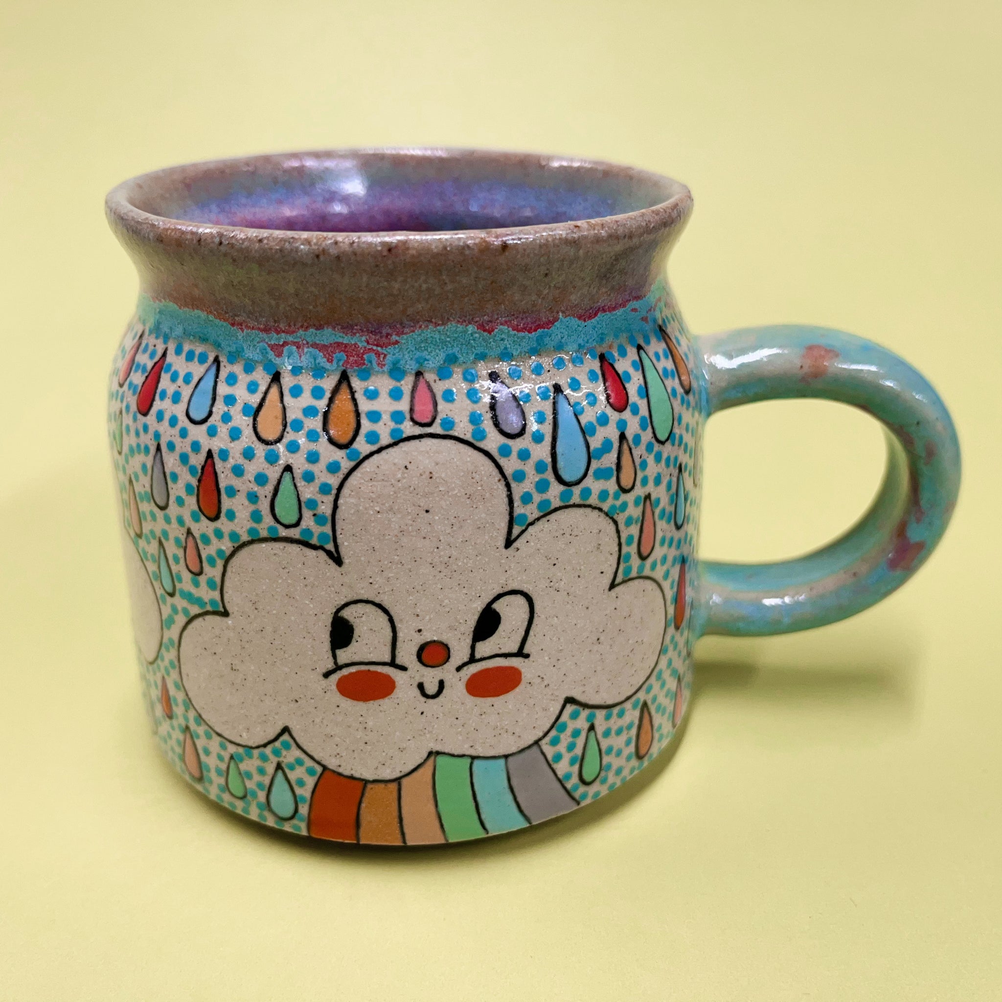 Ceramic Wheel Thrown Rainbow Cloud Mug 12oz