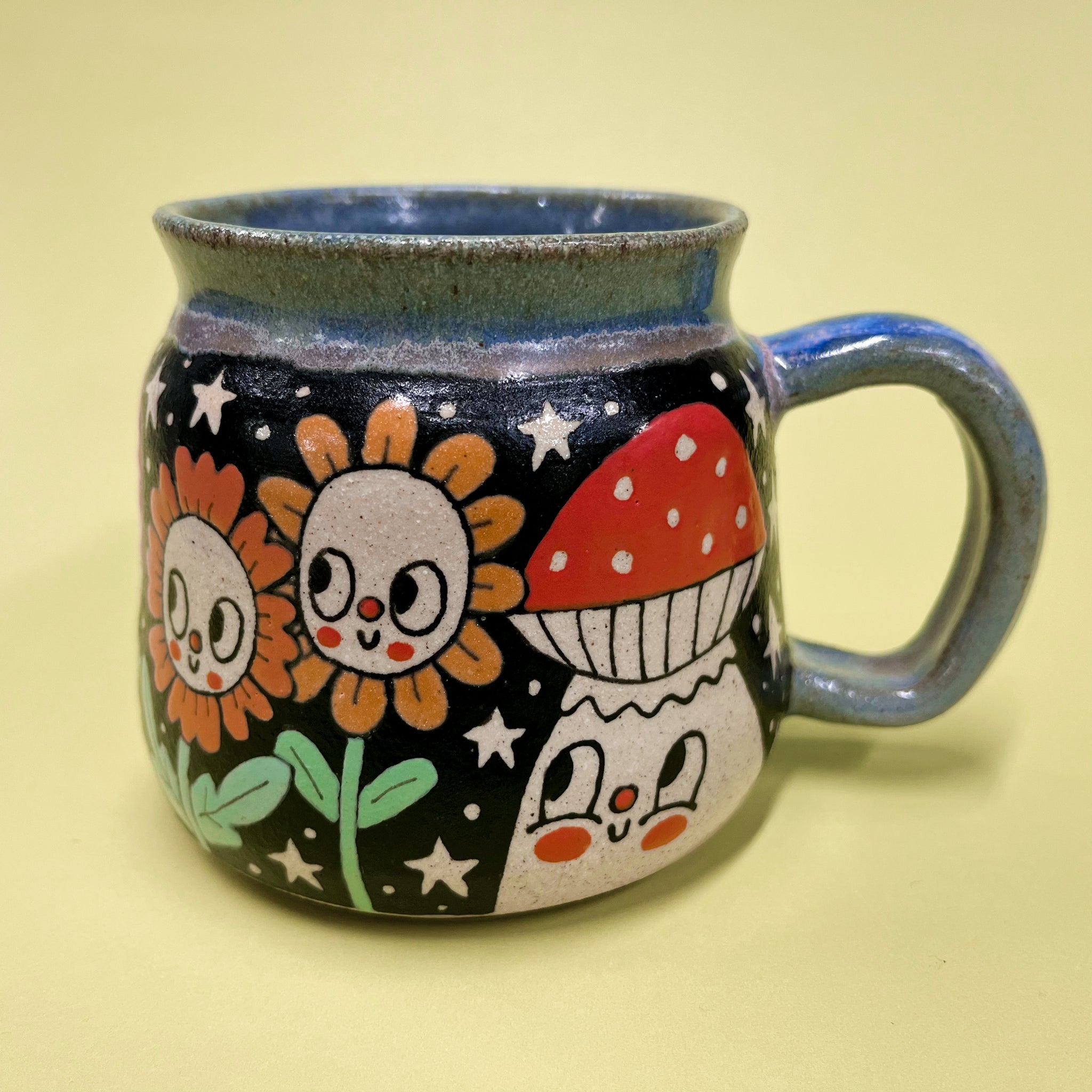 Ceramic Wheel Thrown Mushroom Flower Mug 13.5oz