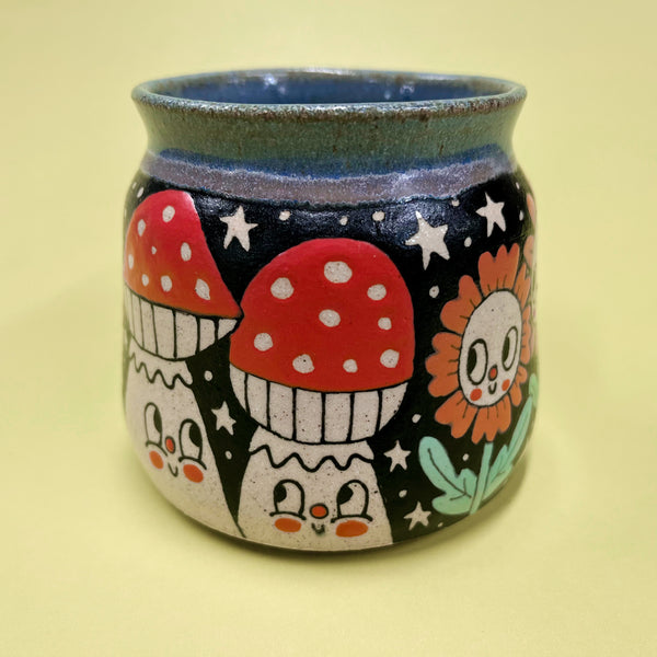 Ceramic Wheel Thrown Mushroom Flower Mug 13.5oz