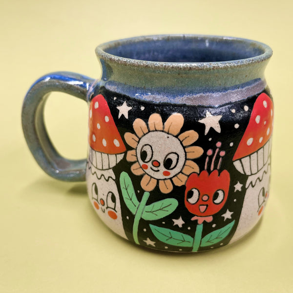 Ceramic Wheel Thrown Mushroom Flower Mug 13.5oz
