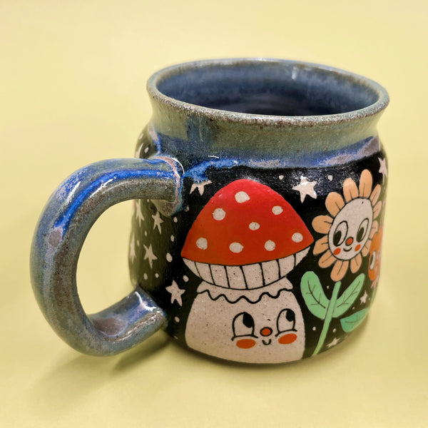 Ceramic Wheel Thrown Mushroom Flower Mug 13.5oz