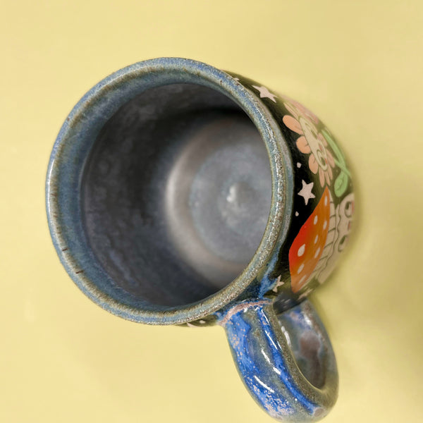 Ceramic Wheel Thrown Mushroom Flower Mug 13.5oz