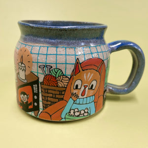 Ceramic Wheel Thrown Spooky Movie Cat Mug 11oz