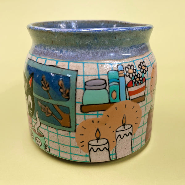 Ceramic Wheel Thrown Spooky Movie Cat Mug 11oz