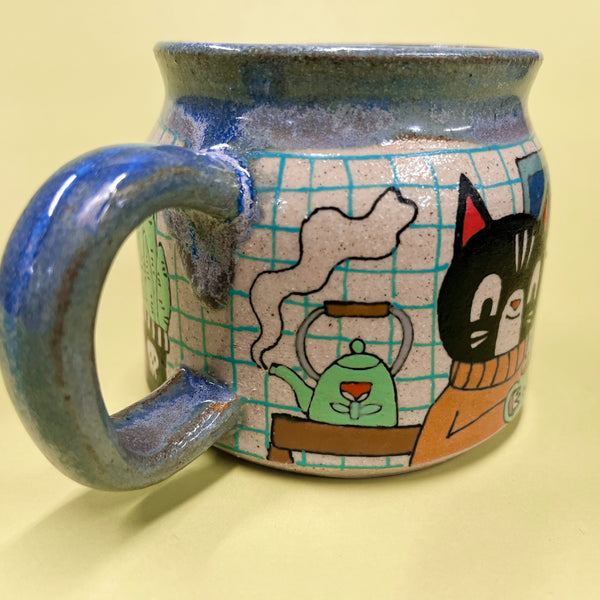 Ceramic Wheel Thrown Spooky Movie Cat Mug 11oz