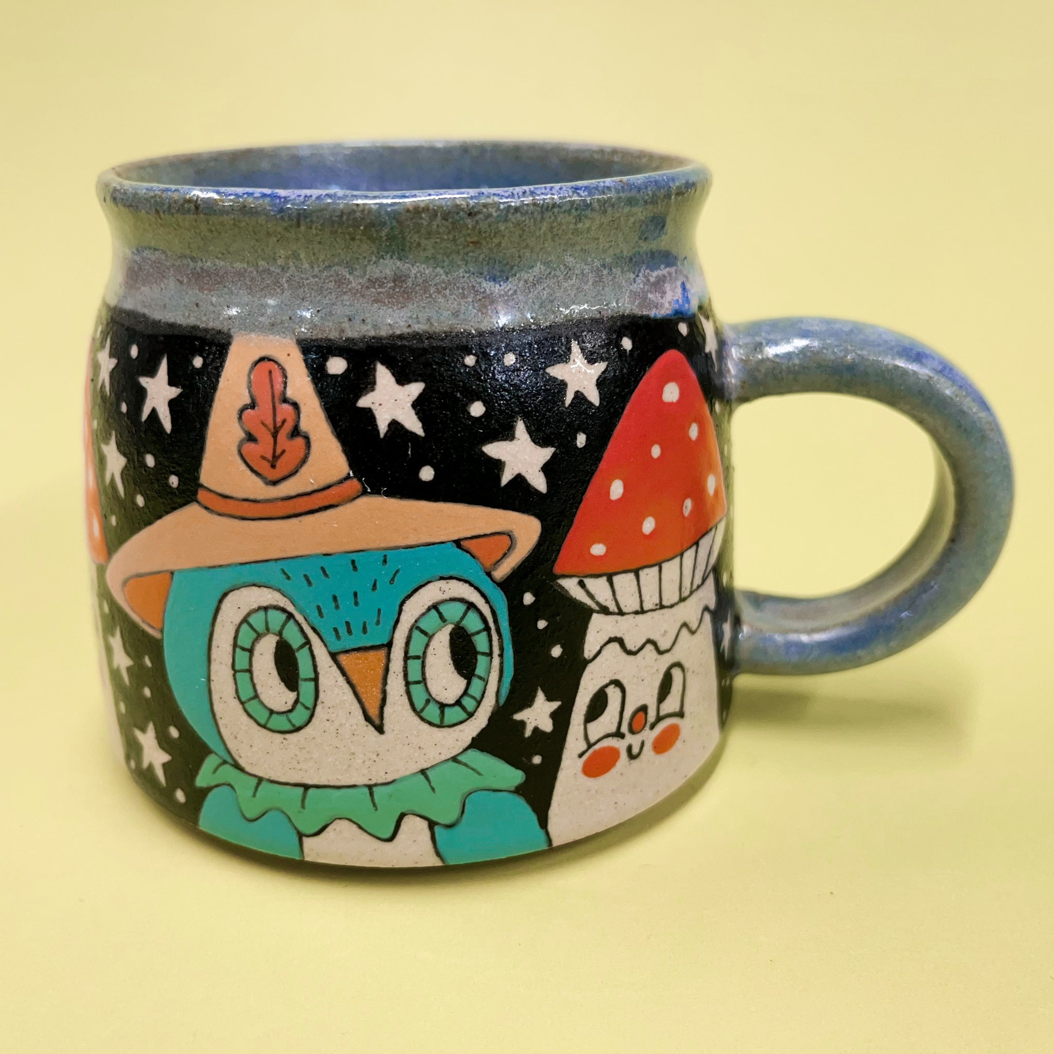Ceramic Wheel Thrown Owl Mushroom Mug 10.5oz