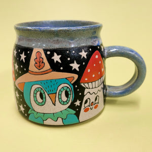 Ceramic Wheel Thrown Owl Mushroom Mug 10.5oz