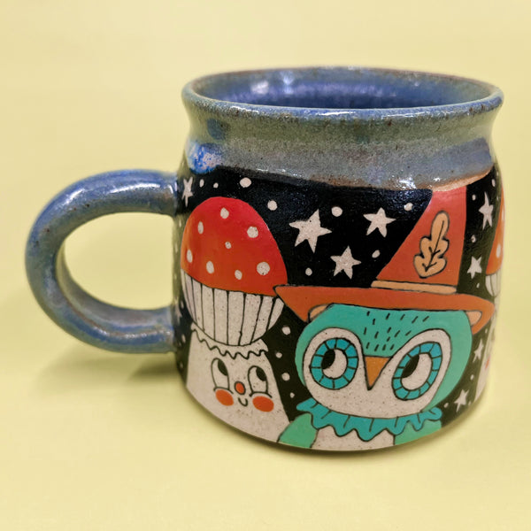 Ceramic Wheel Thrown Owl Mushroom Mug 10.5oz