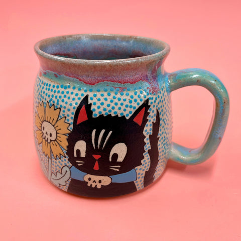 Ceramic Wheel Thrown Halloween Cat Mug 13oz