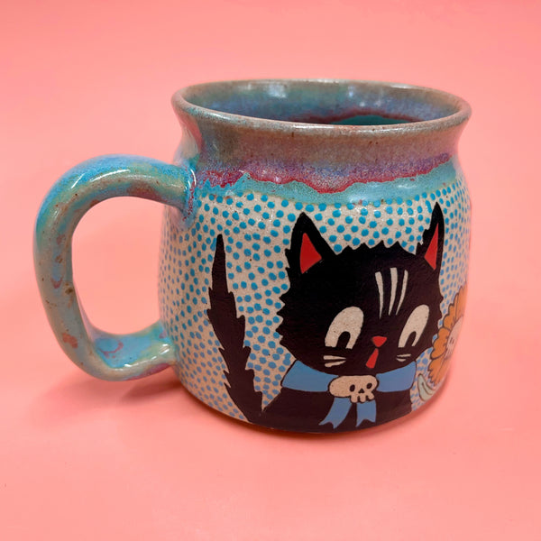 Ceramic Wheel Thrown Halloween Cat Mug 13oz