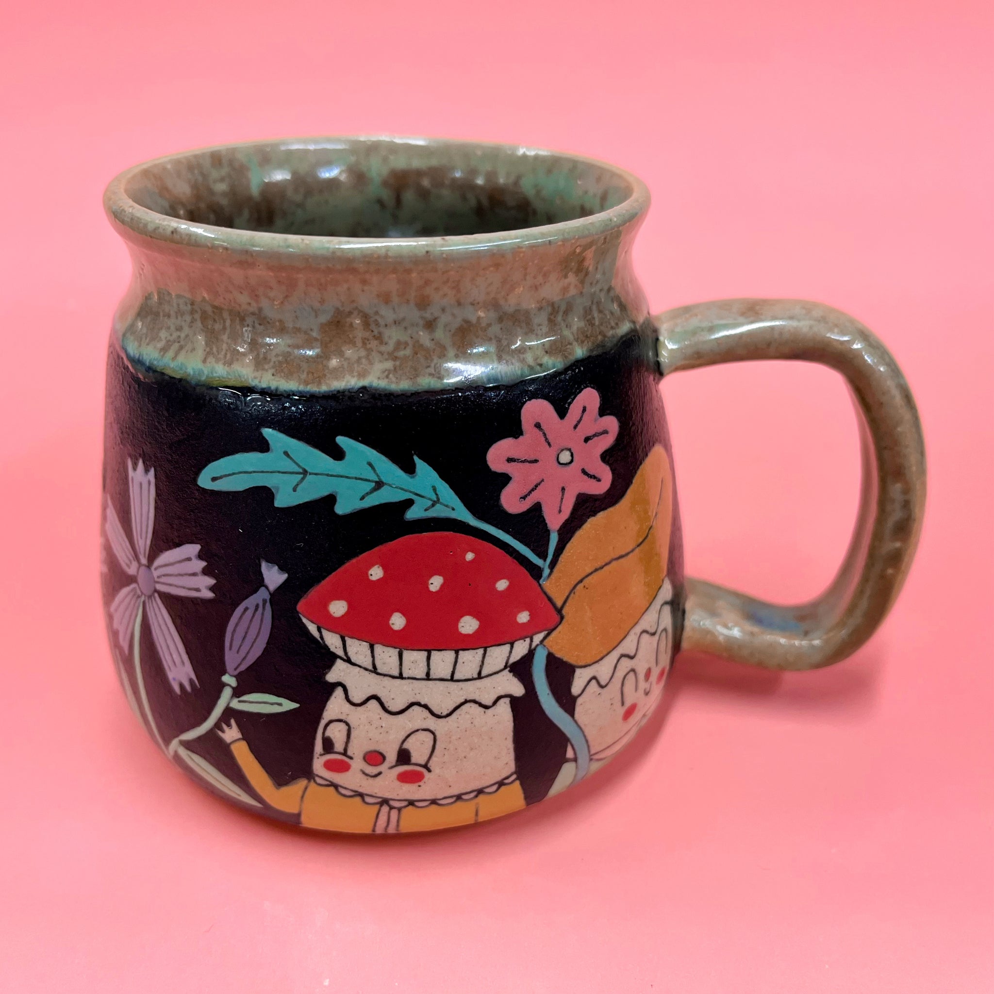 Ceramic Wheel Thrown Mushroom Mug 16oz