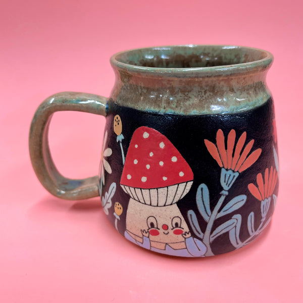 Ceramic Wheel Thrown Mushroom Mug 16oz