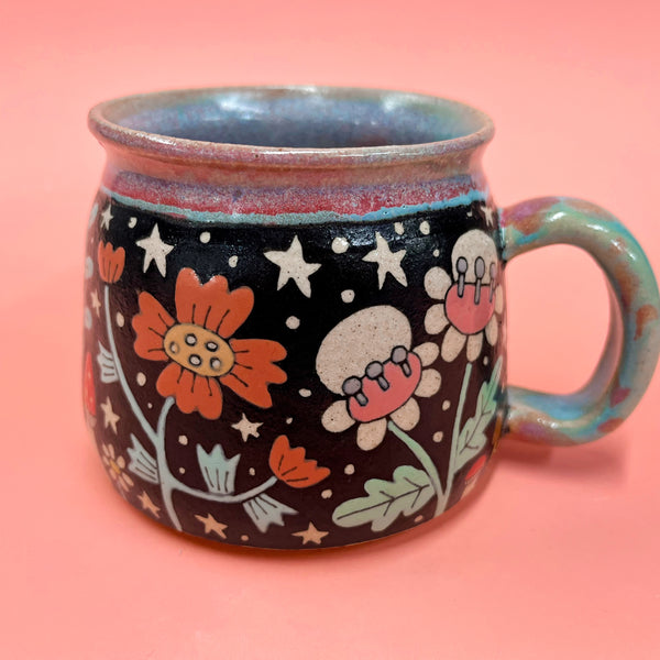Ceramic Wheel Thrown Flower Mug 13.5oz